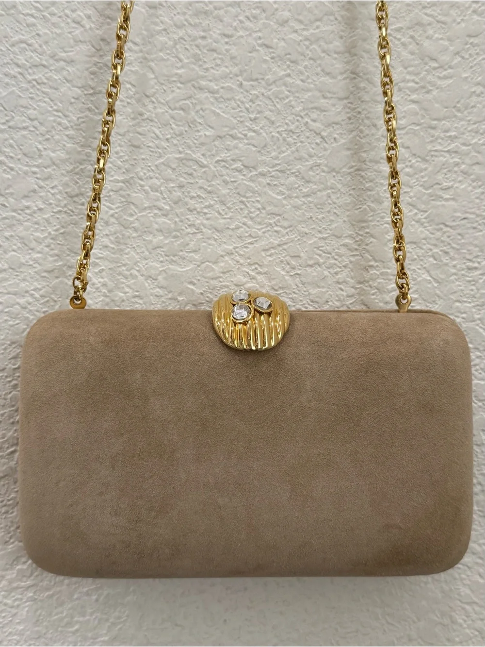Vintage RODO Beige Suede Leather Hard Case Structured Clutch Crossbody Bag
